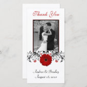 レッドゲルベラデイジーフローラサンキューフォトカード サンキューカード (正面/裏面)