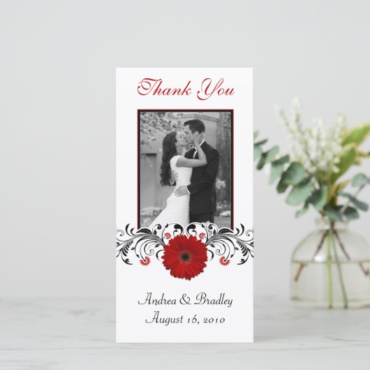 レッドゲルベラデイジーフローラサンキューフォトカード サンキューカード (スタンド正面)