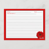 レッドゲルベラデイジーブライダルシャワーレシピカード ポストカード (裏面)