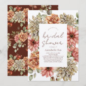 レッドゲルベラ&ホワイトダリアブライダルシャワー 招待状 (正面/裏面)