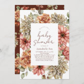 レッドゲルベラ&ホワイトダリアベビーシャワー 招待状 (正面/裏面)