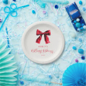 レッドコケエレガントットボウブライダルシャワー ペーパープレート (パーティー)