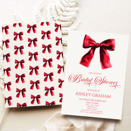 レッドコケエレガントットボウブライダルシャワー 招待状