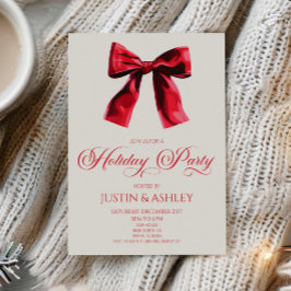レッドコケエレガントットボウホリデーパーティー 招待状