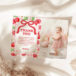 レッドコケッテイ ボウ チェリー バースデー フォト サンキューカード