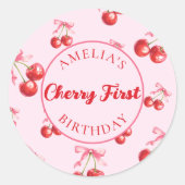 レッドコケットさくらんぼ第1誕生日シール ラウンドシール (正面)