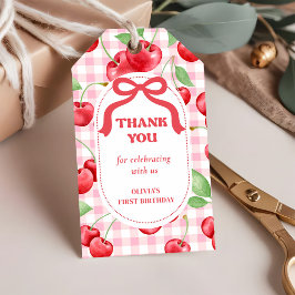 レッドコケットボウさくらんぼファーストバースデーパーティー ギフトタグ