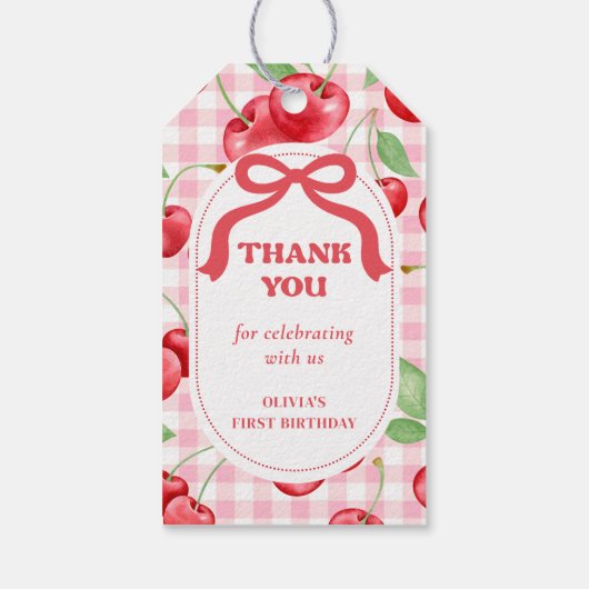 レッドコケットボウさくらんぼファーストバースデーパーティー ギフトタグ (裏面)