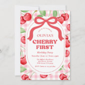 レッドコケットボウさくらんぼファーストバースデーパーティー 招待状 (正面)