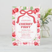 レッドコケットボウさくらんぼファーストバースデーパーティー 招待状 (スタンド正面)
