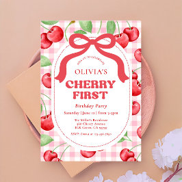 レッドコケットボウさくらんぼファーストバースデーパーティー 招待状
