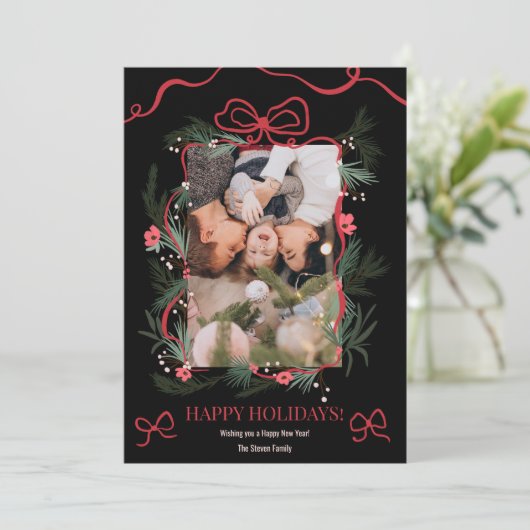 レッドコケットボウフローラクリスマス新年の写真 シーズンカード (スタンド正面)