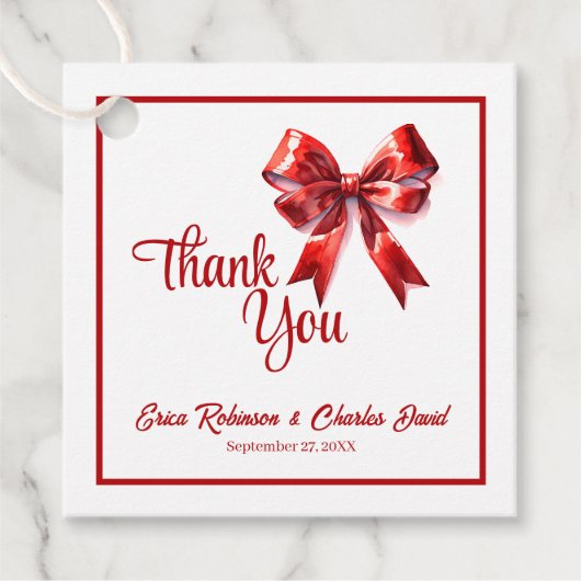 レッドコケットリボンボウサンキュー結婚式の引き出物 フェイバータグ (正面)