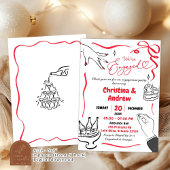 レッドコケット手描き婚約パーティ 招待状