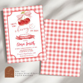 レッドコケ名門私立校風のットさくらんぼオントップベビーシャワー 招待状