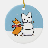 レッドコルギ雪だるまオーナメント | CorgiThings セラミックオーナメント (正面)
