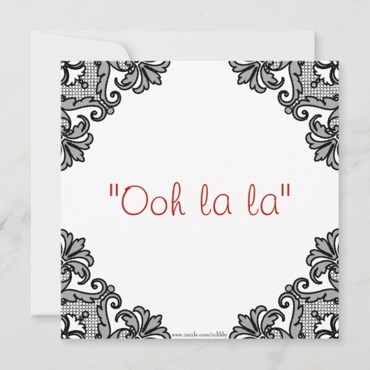 レッドコルセット&ブラックレースランジェリーブライダルシャワー 招待状 (裏面)