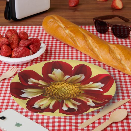 レッドコレットダリアオンイエローフローラ ペーパープレート (ピクニック)