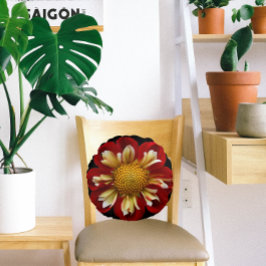 レッドコレットダリアフローラオンブラック ラウンドクッション