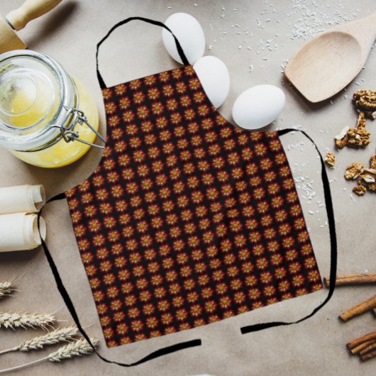 レッドコレットダリアフローラルパターンオンブラック エプロン