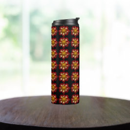 レッドコレットダリアフローラルパターンオンブラック タンブラー