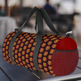 レッドコレットダリアフローラルパターンオンブラック ダッフルバッグ