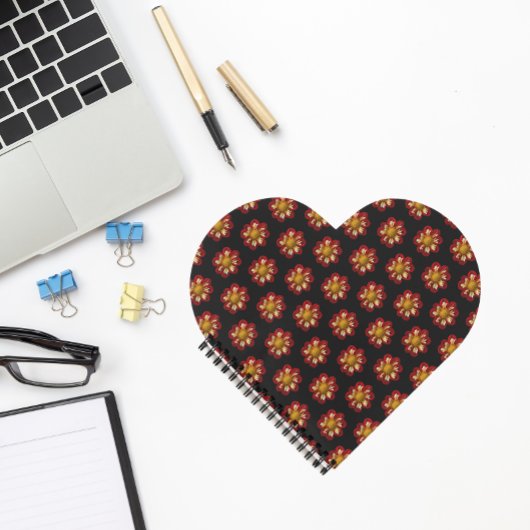 レッドコレットダリアフローラルパターンオンブラック ノートブック