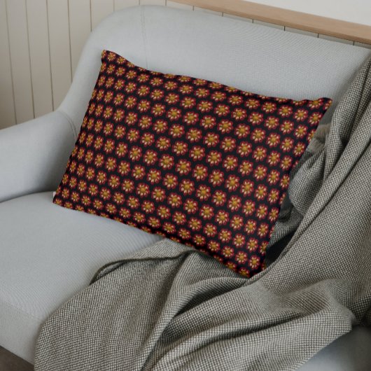 レッドコレットダリアフローラルパターンオンブラック 枕カバー