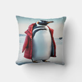 レッドコートを着たクリスマスペンギン クッション (正面)