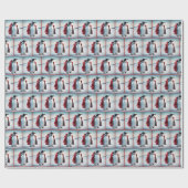 レッドコート付きクリスマスペンギン ラッピングペーパー (フラット)