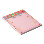 レッドコーラルパッチワークキルトブロックアート ノートパッド (アングル)