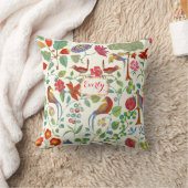 レッドコーラルライムピンク薄紫フローラバードパターン クッション (ブランケット)