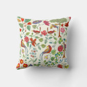 レッドコーラルライムピンク薄紫フローラバードパターン クッション (裏面)