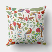 レッドコーラルライムピンク薄紫フローラバードパターン クッション (裏面)
