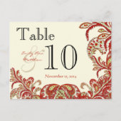 レッドコーラルライム結婚ペイズリーのテーブル番号 ポストカード (正面)
