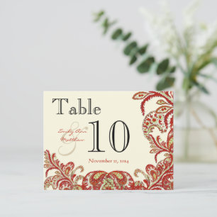 レッドコーラルライム結婚ペイズリーのテーブル番号 ポストカード