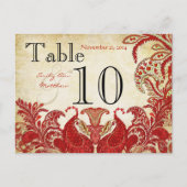レッドコーラルライム結婚ペイズリーのテーブル番号 ポストカード (正面)