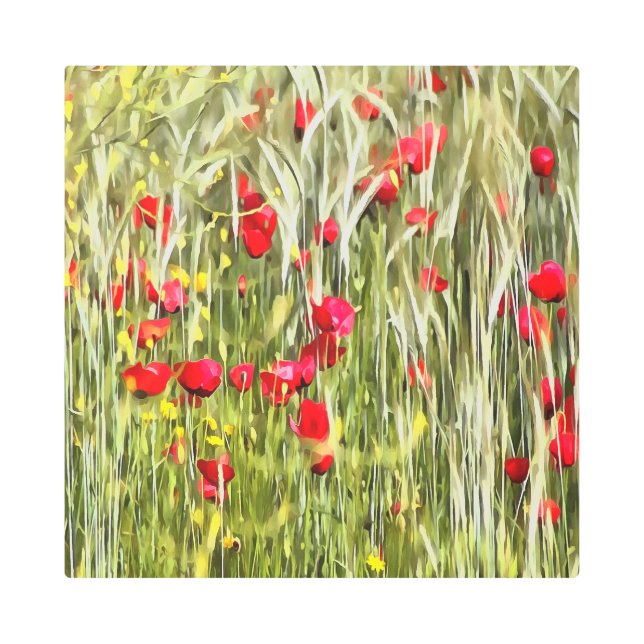 レッドコーンポピー現実美術 メタルプリント (正面)