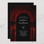 レッドゴシックアーチエレガントなウェディングダークブラック 招待状 (正面/裏面)