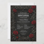 レッドゴシックハロウィンフローラル quinceanera 招待状 (正面)