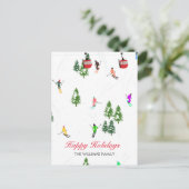 レッドゴンドラパーソナライズされたスキーホリデーイラストレーション シーズンポストカード (スタンド正面)