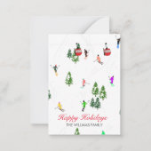レッドゴンドラパーソナライズされたスキーホリデーイラストレーション ノートカード (正面)