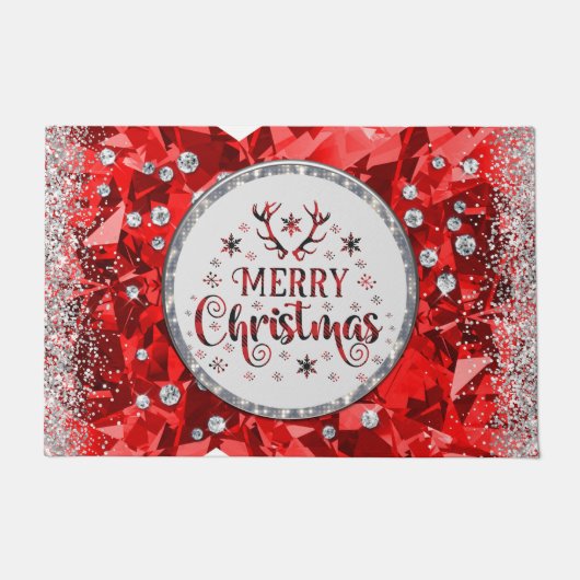 レッドゴージャスなエメラルドメリークリスマス ドアマット (正面)