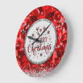 レッドゴージャスなエメラルドメリークリスマス ラージ壁時計 (傾斜)