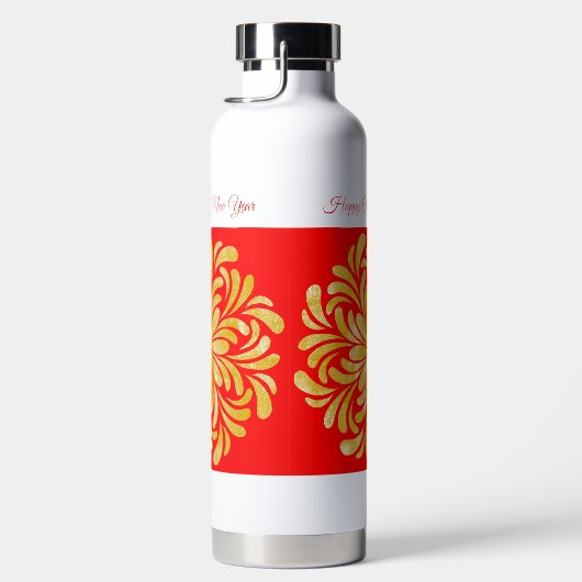 レッドゴールデンイエロー中国のフローラ新年カスタム ウォーターボトル (右面)