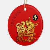 レッドゴールデンオックス中国のペーパーカット2021年CRO セラミックオーナメント (左)