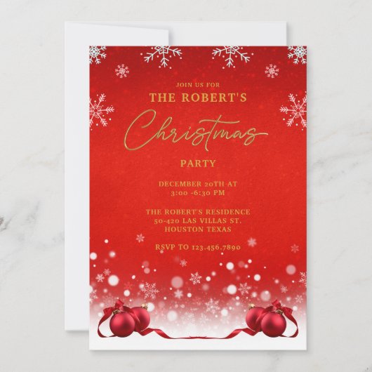 レッドゴールデンクリスマスパーティの招待状 招待状 (正面)