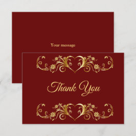 レッドゴールデンジオメトリックエレガントな結婚式 サンキューカード
