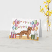 レッドゴールデンレトリエバーカラフルパステル誕生日 カード (黄色い花)