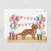 レッドゴールデンレトリエバーカラフルパステル誕生日 ポストカード (正面/裏面)